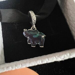 BLUE MURANO GLASS ELEPHANT DANGLE CHARM STERLING SILVER